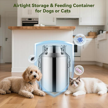 Newget 16lb Stainless Steel Dog Food Storage Container, Metal Pet Storage Container with Airtight Hangable Lid to Keep Food Fresh, Large Cat Food Storage Container with Scoop to Easily Clean
