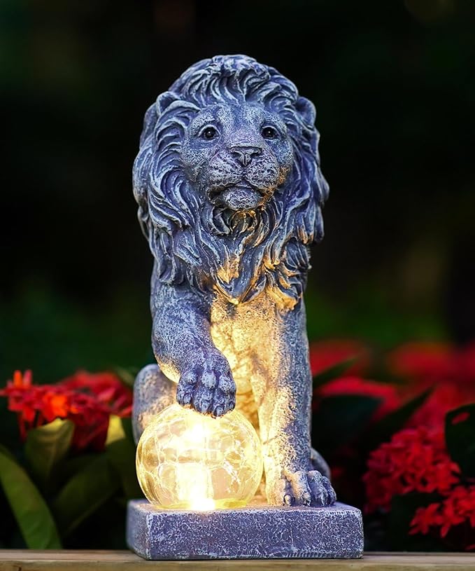 Lion Statue for Garden Decor: Outdoor Figurines Sculpture with Ball for Lawn Patio Yard Balcony - Gifts for Mom Grandma Women