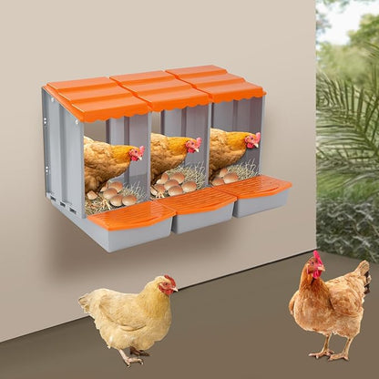 Chicken Nesting Box, 3 Compartments Laying Boxes for Hens, Nest Box for Chicken Duck Poultry Coop, Wall Mount Chickens Roosting Boxes, Protect Collect Egg (Orange)