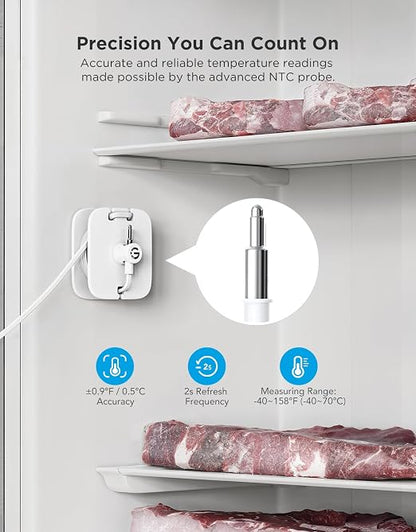 GoveeLife Bluetooth Refrigerator Thermometer Sensor with Alarm, 1-Pack | Monitor fridge/freezer temp remotely with app alerts & buzzer 230ft range. For kitchen/hot tub, gateway not included
