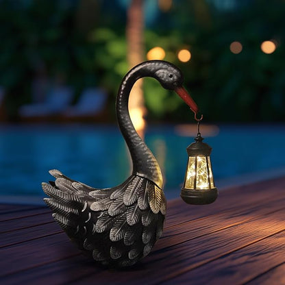 HONGLAND Solar Garden Statue Outdoor Swan Decor Bird Decor Lawn Ornament for Backyard Patio Porch Poolside（Black）