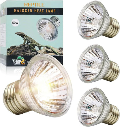 LUCKY HERP 4 Pack 50W UVA UVB Reptile Light Bulbs, Heat Lamp Bulbs for Reptiles and Amphibians, Basking Light Bulb for Turtle, Bearded Dragon, Lizard Heating Use