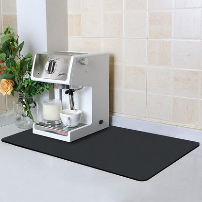 ZLR Coffee Bar Mat for Espresso Machine, 12"x20" Medium, Black | Absorbent Dish Drying Mat, Stain-Hiding PU Top, Non-Slip Back, Fits Grinder, Knock Box, Tamper & Milk Frother