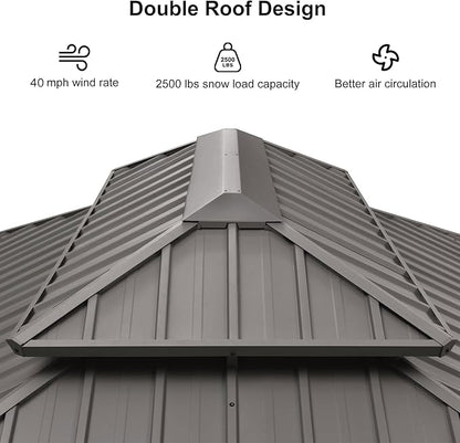 PURPLE LEAF 12' x 16' Hardtop Aluminum Gazebo with Double Metal Roof Heavy Duty Permanent Gazebo for Patio Deck Lawn Garden All Weather Outdoor Pavilion Gazebos, Light Grey