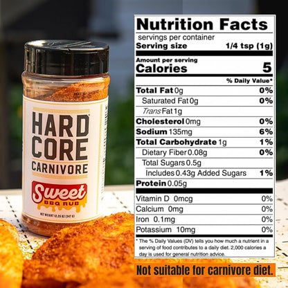 Hardcore Carnivore Sweet BBQ Rub for Pork, Ribs & Chicken, 12.25oz | Sweet and Savory BBQ Rub Perfect for Ribs, Pulled Pork and Chicken. MSG-Free & Gluten Free