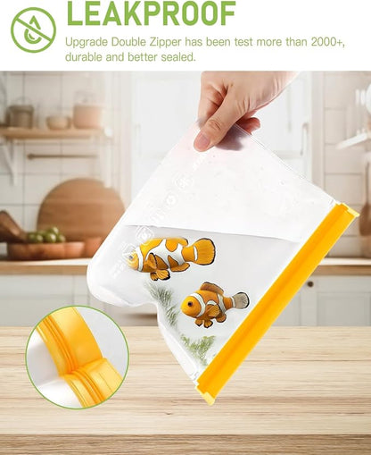 IDEATECH Food Storage Bags, BPA Free PEVA Reusable Gallon Freezer Bags, Reusable Sandwich Containers, Heallthy Food Bags Containers for Travel, Lunch(Grey, 24Pack-8Gallon+8Quart+8Snack)