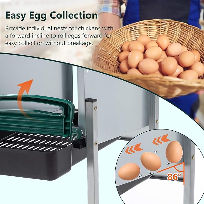 Chicken Nesting Box, 4 Compartment Roll Out Hens Nest Boxes with 4 Legs, Chicken Laying Box w/Lid Cover for Outdoor Chicken Coop Cages Farm Yard, Green (4 Holes w/Legs)