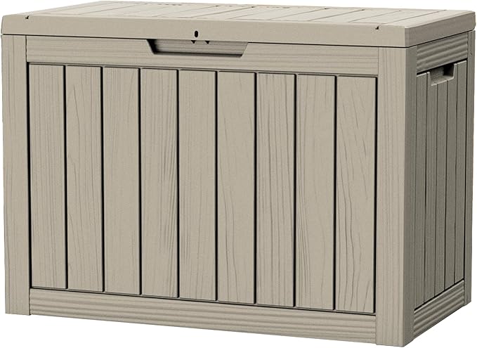45GAL Brown Outdoor Storage Deck Box with Lock Hole- Waterproof, SGS - Tested UV Protection, Perfect for Storing Patio Pillows and Pool Floats, Sturdy Design for All - Weather Use