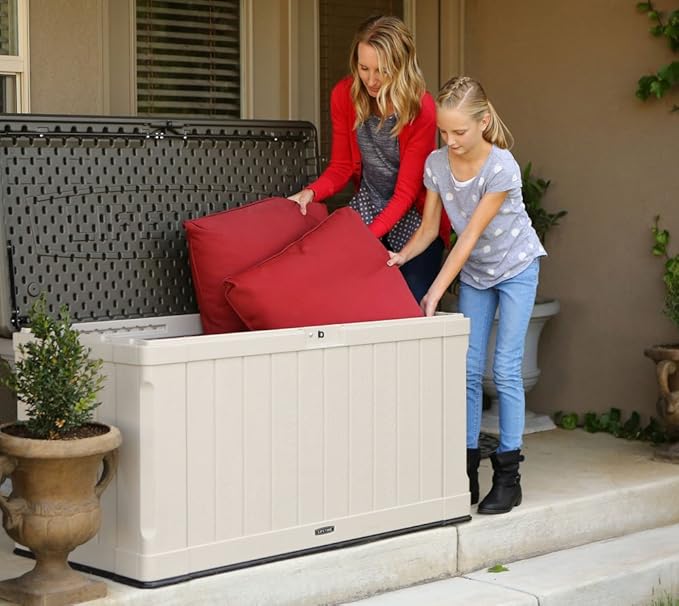 LIFETIME 60186 Heavy-Duty Outdoor Storage Deck Box, 116 Gallon, Desert Sand/Brown