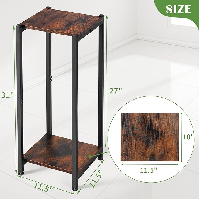 Tall Plant Stand Indoor,31 Inch Plant Stands,2 Tier Metal Plant Stand with Heavy Duty Wood,Rustic Brown and Black