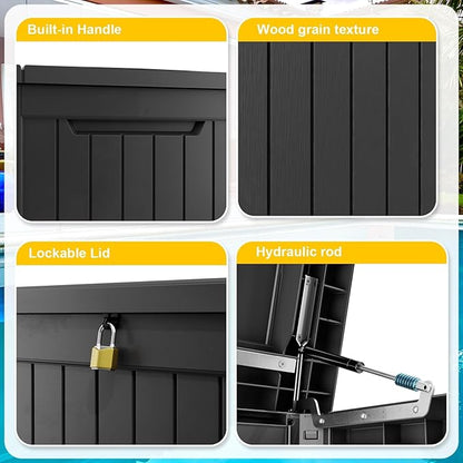 280 Gallon Resin Deck Box, Lockable Outdoor Storage Box for Patio Cushions Storage Furniture,Garden Tools, Pool Supplies, Weatherproof and UV Resistant（Black）