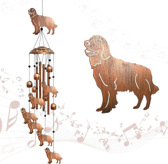 Golden Retriever Wind Chimes for Outside, Metal Windchimes Outdoors Birthday Gifts for Women Memorial Sympathy Wind Chimes for Patio Garden Yard