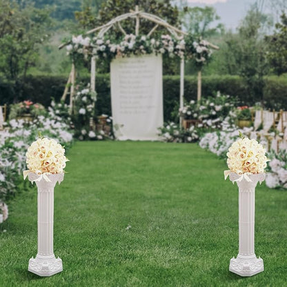 Roman Column Pedestal, Plastic White Columns for Weddings Indoor/Outdoor Roman Pillar Stand for Table Sculptures, Vase, Garden Decor (2PCS, 10.6 x 34.6 Inch Round)