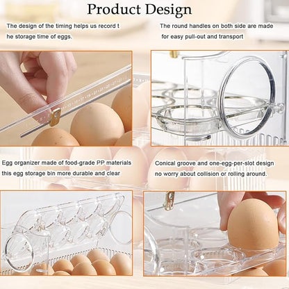 Flippable Egg Holder for 30 Eggs,Egg Storage for Refrigerator,3-Tiers Clear Acrylic Egg Container,Large Container for Kitchen Countertop, Egg Dispenser, Egg Tray, Clear