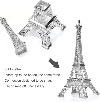ESHATO Silver Metal Eiffel Tower Statue, 10inch Decorative Figurine Replica Stand Holder for Cake Topper Table Decor Gift Party Home Decoration