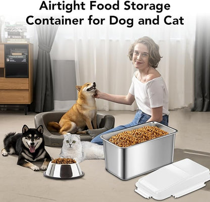 Newget Dog Food Storage Container Stainless Steel with Scoop, 16-lb/11-lb Airtight Metal Pet Food Storage Bin, Cat Food Container for Dry Dog, Cat Food, Bird Seed, Keep Food Fresh, White