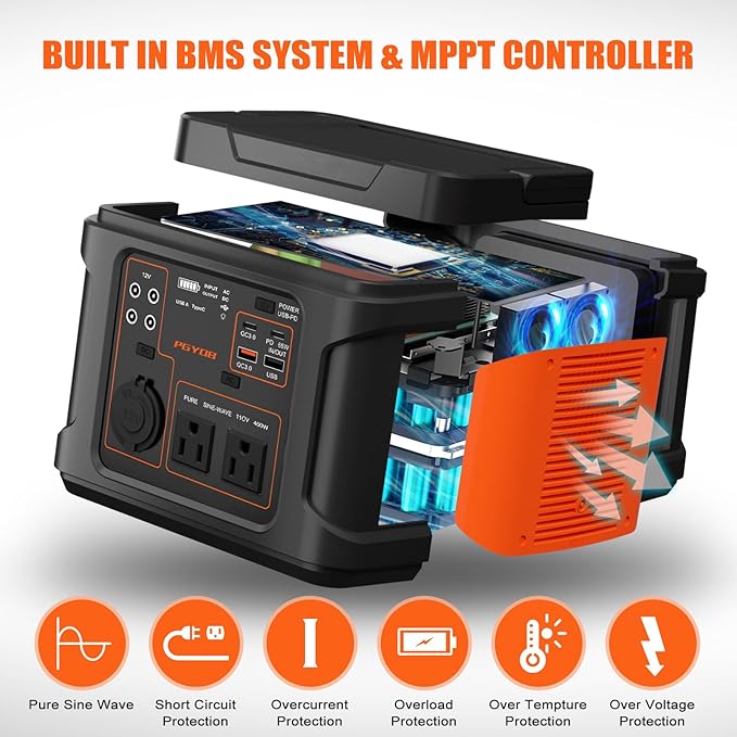400W Portable Power Station, 296Wh Outdoor Solar Generator Backup Ternary Battery Pure Sine Wave Power Pack with AC/DC Outlet, PD 65W USB-C Outlet for Home, Camping, RV, Blackout, CPAP
