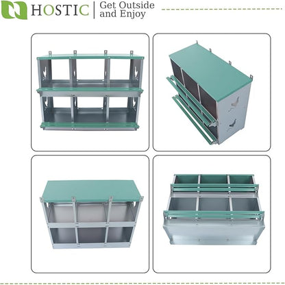 HOSTIC Green Chicken Nesting Box 6 Compartments Metal Laying Boxes for Chicken Hens Poultry Ducks Wall Mount Nest Box for Chicken Coop