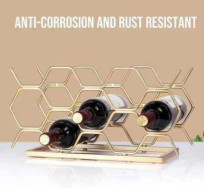 Countertop Wine Rack - 10 Bottle Freestanding Modern Gold Metal Small Wine Rack - Tabletop Wine Holder Stand for Cabinet, Pantry, Wine Bottle Storage……