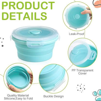 4 Pcs Collapsible Bowls with Lids Silicone Camping Food Storage Container Expandable Folding Salad Lunch Box Travel Container for Hiking Camping