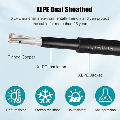 10 AWG Solar Cable 150FT Red + 150FT Black Tinned Copper Wire, 10 Gauge Solar Panel Wire for RV, Automotive, Trailer, Marine, Outdoors
