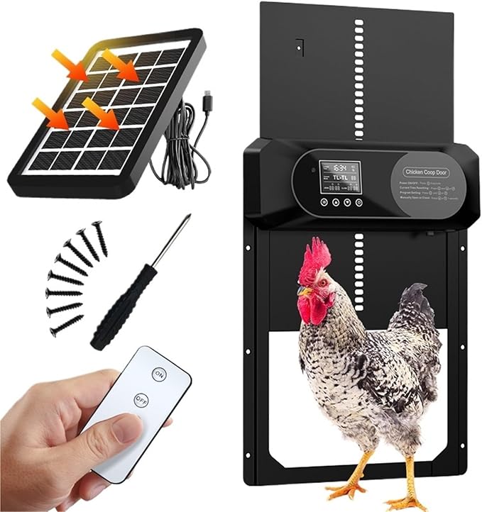 Fully Automatic Solar Powered Chicken coop Door with Remote Control, Timer, Light Sensor, Chicken coop Door, Suitable for Farms