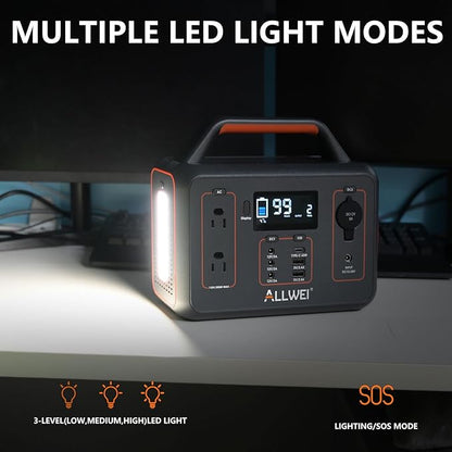 ALLWEI Portable Power Station 300W, Solar Generator 280Wh with 2 AC Outlet, Solar Power Generator Lithium Battery for Outdoor CPAP Camping Power Outage Home Backup