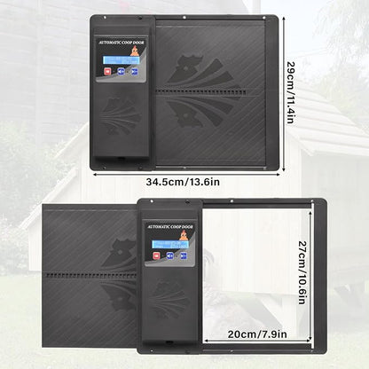 Programmable Chicken Automatic Door with Timer and LCD Display Double Power Supply(USB Charging/Battery Holder) Chicken Coop Door Anti-Pinch Protection for Poultry Black