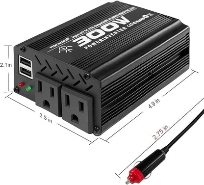 300W Power Inverter DC 12V to 110V AC Car Inverter with 4.2A Dual USB Car Adapter