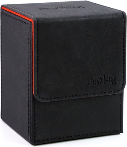 Magic Card Deck Box for MTG Single Deck Card Box fits 100+ TCG Sleeved Cards Soft Leather Card Box Top loading Card Boxes Magic Gift for MTG TCG CCG (Vertical,Black)