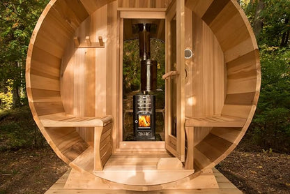 Smartmak Customized Outdoor Barrel Steam Sauna, 2-10 Person Canadian Hemlock/Red Cedar Traditional Wood Sauna Room with 220V ETL-Certified Heater, Backrest Headrest, Rocks, Light Accessories Included