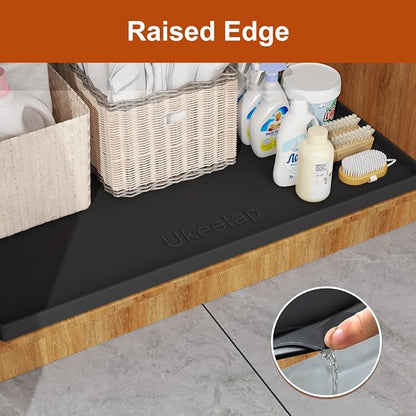 ukeetap 34" x 22" Extra Thick Silicone Mat Waterproof with Raised Edge, Under Sink Mat for Kitchen & Bathroom, Kitchen Cabinet Liner, Multi-Purpose for Storage & Protection, Black