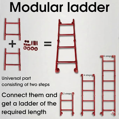 2 Step Wall-Mounted Ladder - Modular System - Assembly Stairs 2-Rung Egress Ladder for Window, Well, Loft, Warehouse, Blanket Rack - Indoor & Outdoor - Certified - Sectional Ladders - Expandable