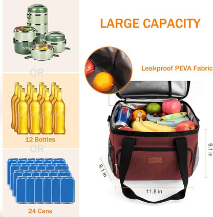 Lunch Bags for Women/Men, Insulated Lunch Bag for Work Office Picnic - Large Lunch Cooler Bag Leakproof Lunch Box with Adjustable Shoulder Strap for Adults - Red(15L)