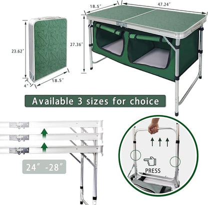 CampLand Outdoor Folding Table Aluminum Lightweight Height Adjustable with Storage Organizer for BBQ, Party, Camping