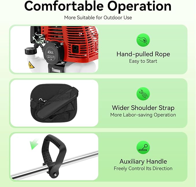 Gas Powered String Trimmer, 2 Stroke Air-Cooled Cordless Lawn Edger Gasoline Weed Eater with 2 Blade Heads for Garden Lawn Grass Hedge Trimmer (26CC, 0.65KW)