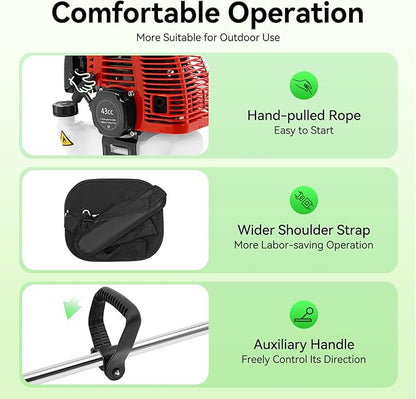 Gas Powered String Trimmer, 2 Stroke Air-Cooled Cordless Lawn Edger Gasoline Weed Eater with 2 Blade Heads for Garden Lawn Grass Hedge Trimmer (26CC, 0.65KW)