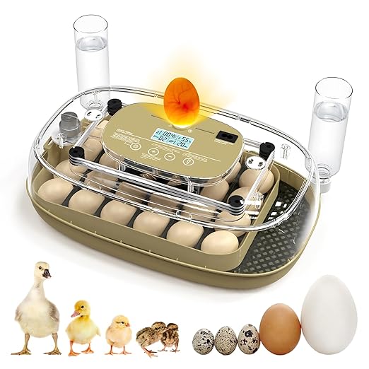 24 Egg Incubator for Hatching Eggs with Temperature and Humidity Control, LED Candling & Auto Turning for Chicken Duck Quail Birds, Ideal for Home Farm, Classroom, Beginners