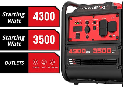 PowerSmart 4300-Watt Portable Generator with Inverter Technology, 30 Amp for Home Use and Emergency Backup