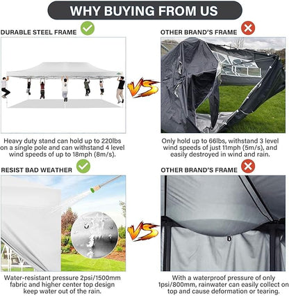 COBIZI 13x26 Pop up Canopy Tent 13x26 Canopy with 6 Sidewalls Waterproof Heavy Duty Commercial Canopy Tent for Parties Outdoor Tent Garden Gazebo Tent, Carry Bag with Wheel(13x26ft, White)