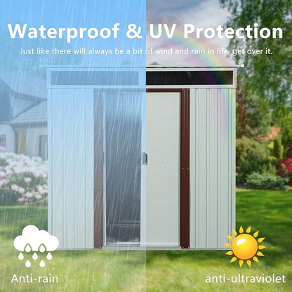6X5 FT Outdoor Storage Shed, Waterproof Metal Garden Sheds with Lockable Door, Steel Tool Storage Buildings Shed & Outdoor Storage House for Garden, Backyard, Patio, Lawn, Trash Cans(White)