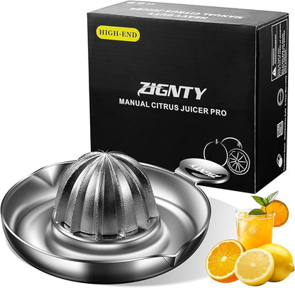 Lemon Squeezer Stainless Steel, Ultra Heavy Duty Manual Hand Juicer | Premium Citrus Reamer Juicer, Lime Orange Fruit Squeezer, 12 Scraping Teeth, 200ML Container, 2 Pour Spouts, Dishwasher Safe