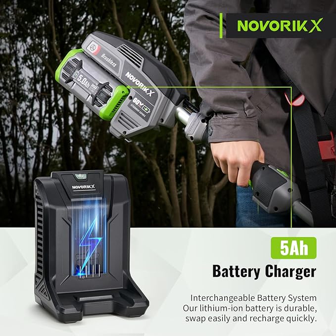 60V Lithium Ion Cordless String Trimmer, 17 Inch Two Speed Brushless String Trimmer with 5.0Ah Battery and Charger