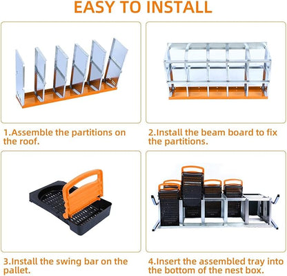 [10-Pack] Chicken Nest Box for Hens - Galvanized Steel Wall-Mounted or Freestanding Chicken Nest with Ventilation Holes - Poultry Box with Legs for Egg Laying (Orange)
