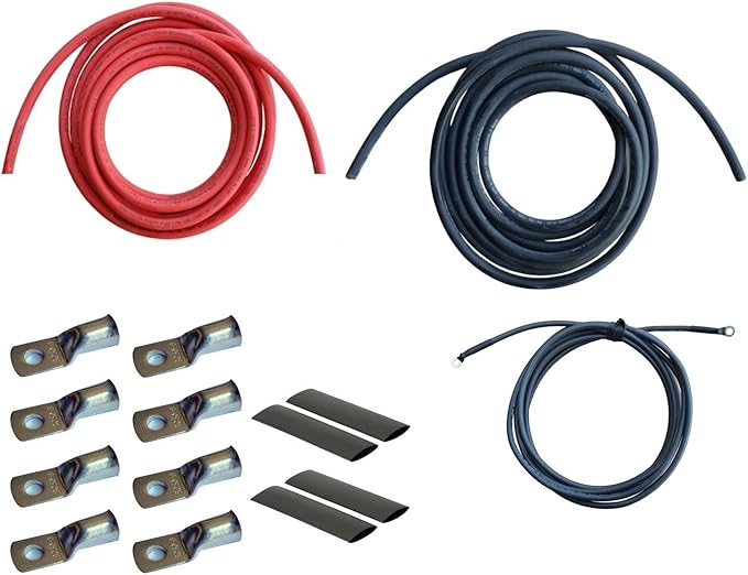 WindyNation 8 Gauge AWG (6 Feet Black + 6 Feet Red) Power Inverter Battery Cable Wire Kit for DC to AC Inverters RV, Car, Solar, Marine, Off-Grid
