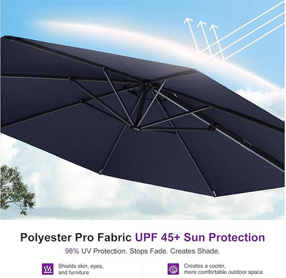 PURPLE LEAF 10 Feet Patio Umbrella Outdoor Cantilever Round Umbrella Aluminum Offset Umbrella with 360-degree Rotation for Garden Deck Pool Patio, Navy Blue