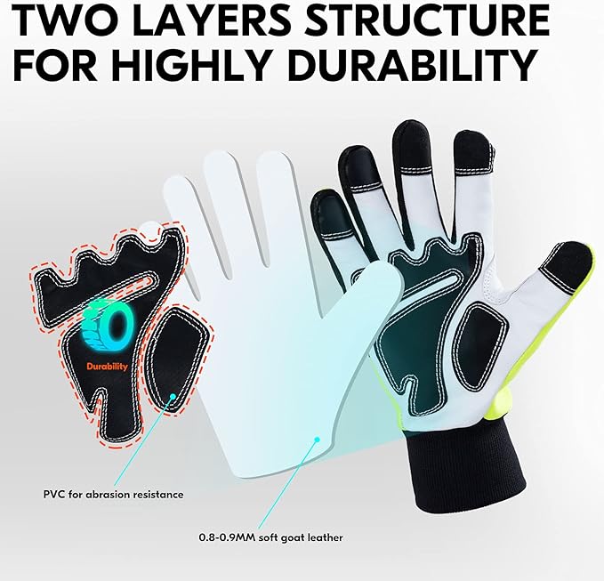 Vgo... 1Pair Chainsaw Gloves, 12-Layer Chainsaw Protection on Left Hand Back,Goat leather Work Gloves, Mechanic Gloves