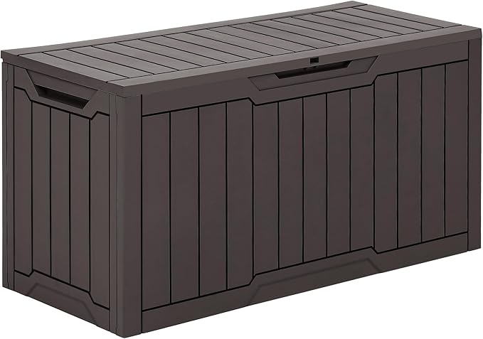 YITAHOME 80 Gallon Resin Deck Box, Weather Resistant Outdoor Storage Box, Lockable Indoor Outdoor Storage for Supplies and Essentials, Dark Brown