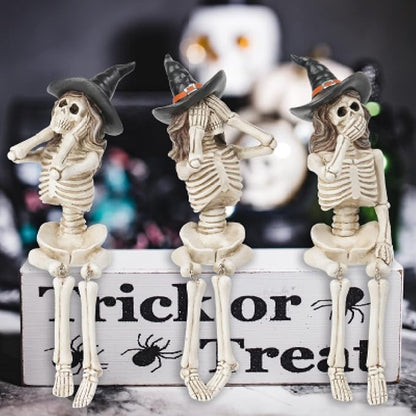 Halloween Statues No-Evil Skeleton Collectible-Figurines - Realistic Skeleton Halloween Decorations Indoor See Speak Hear No Evil Resin Witch Table Decor Set of 3, 2.5*5.5*4.5 inch Newman House Studio
