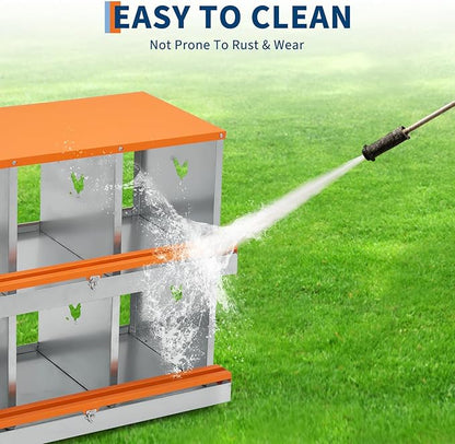 Chicken Nesting Boxes, 8 Hole Chicken Boxes for Laying Eggs with Lid, Metal Nesting Boxes for Chickens with Swing Perch and Roll Away Egg Collection for Chicken Coop, 1 Layer 3 compartments
